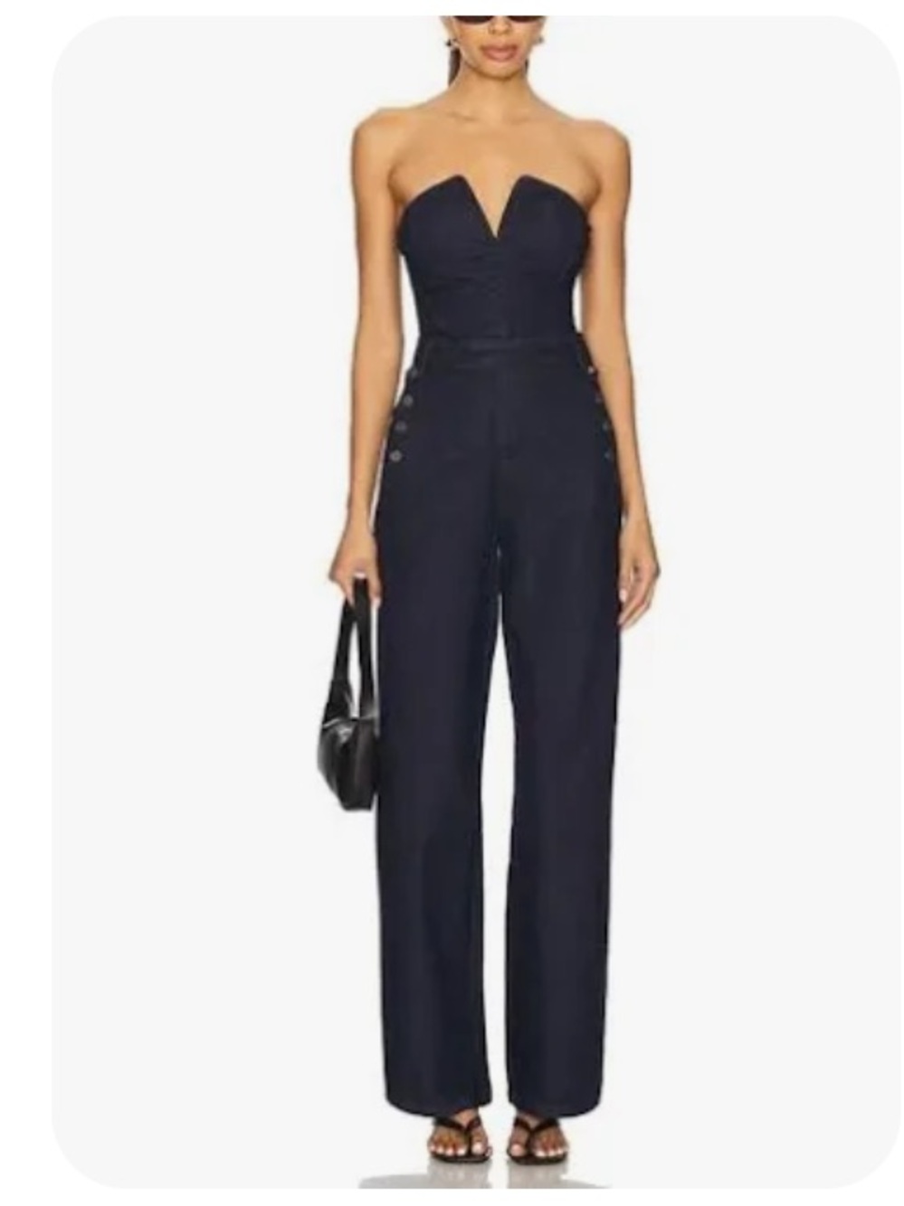 AFRM Strapless Dark Blue Denim Wide-Leg Jumpsuit